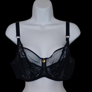 Audabe Black Lace Bra with Gold Chain 36E, NWT